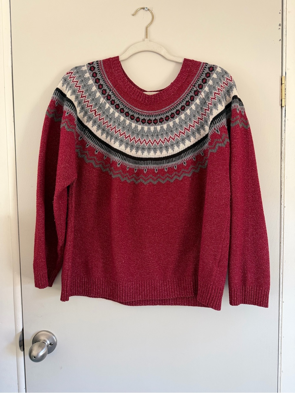 Weatherproof Red Fair Isle Crewneck Sweater